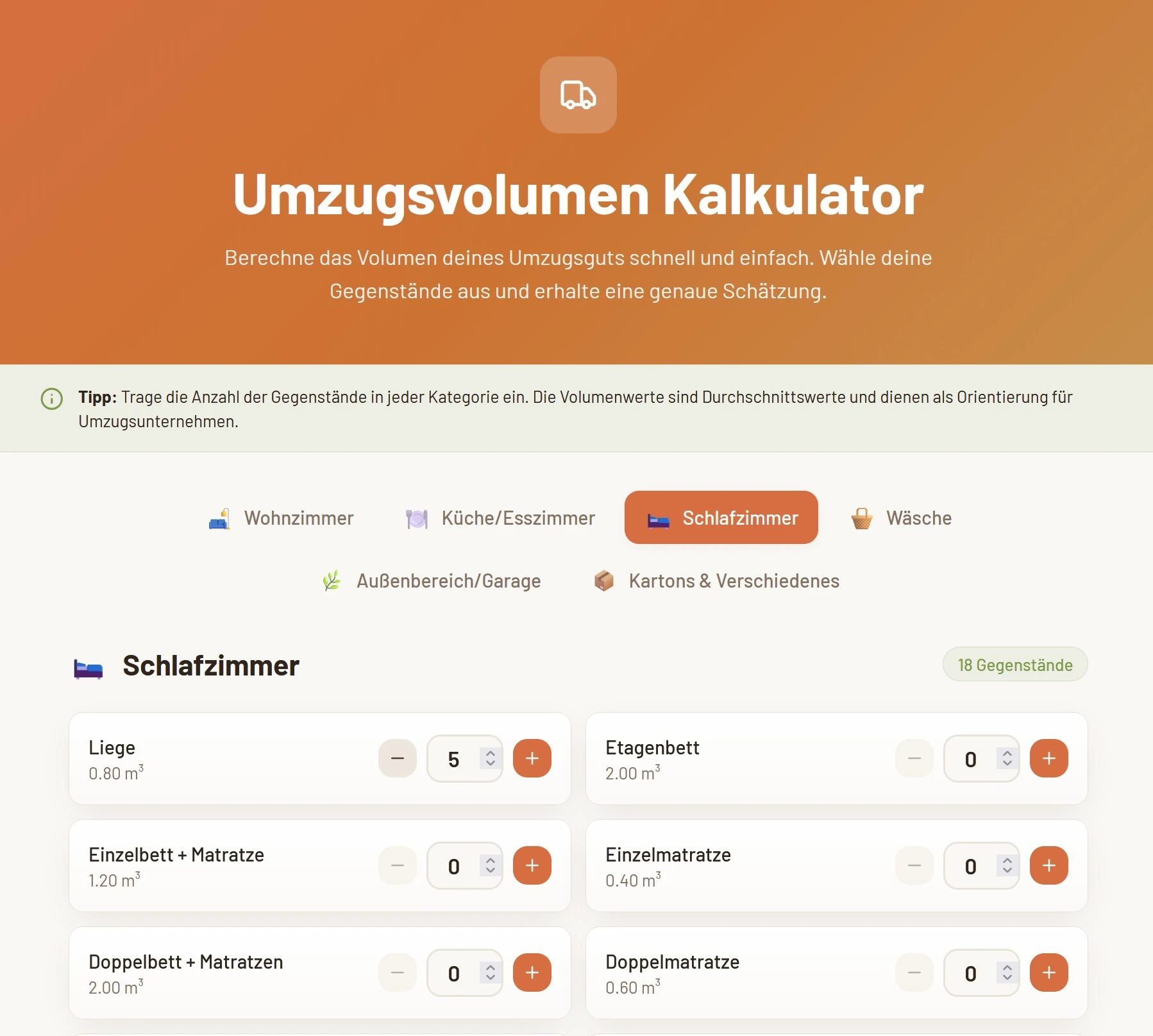 Umzugsvolumen Zypern