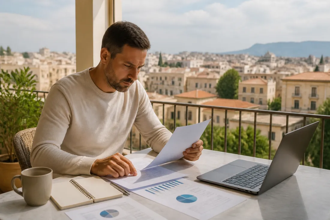 Deutschsprachiger Auswanderer prüft Arbeitsvertrag und Lebenshaltungskosten auf Zypern mit Blick auf Nikosia